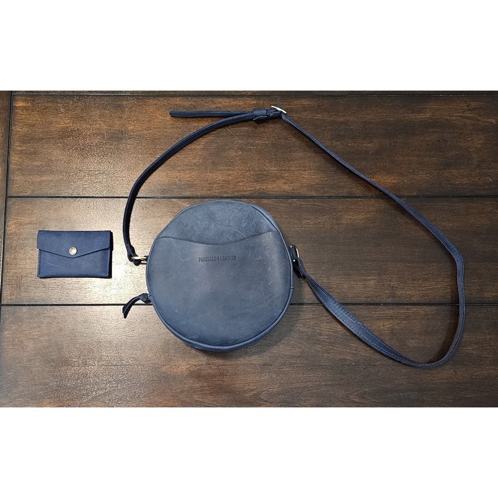 Portland Leather Circle Crossbody Shoulder Bag Large Deep Water Mini Card Wallet
